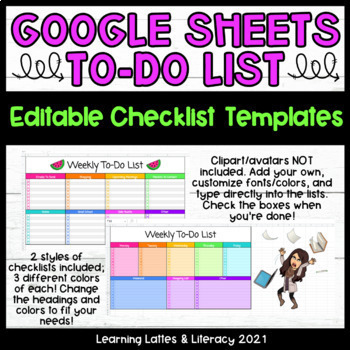 Preview of Google Sheets To-Do List Editable Daily Checklist Weekly List Planning Bundle