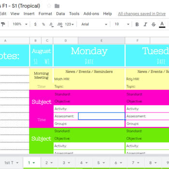 Google Sheets Virtual Lesson Plans (Semesters) by The 4th Grade Escapade