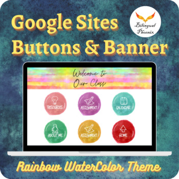 Preview of Google Sites Classroom Website Buttons & Banners Watercolor Hand-Drawn Designs