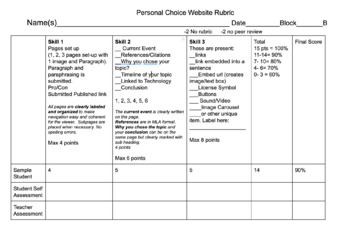 Preview of Google Sites: Student Personal Choice/Topic Rubric 