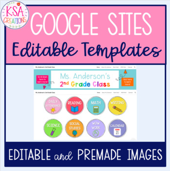 Preview of Google Sites Template | Editable Headers and Buttons | Distance Learning