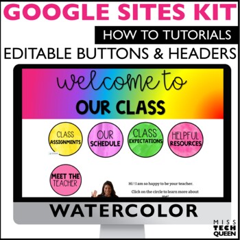 Preview of Google Sites Template Bright Classroom Website Tutorial Buttons Headers Neon