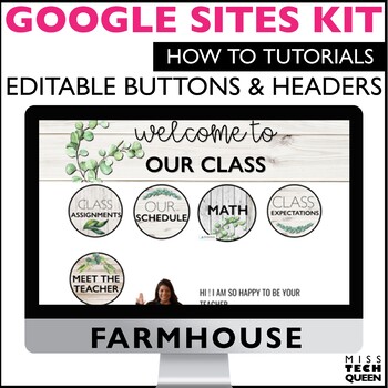 Preview of Google Sites Template Farmhouse Back to School Editable Classroom Header Website