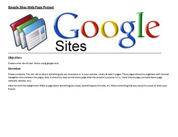 Preview of Google Sites Web Page Project Step by Step Instructions with pictures
