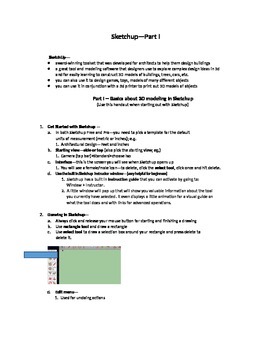 Preview of Sketchup--3D Design-Part I-Instr. Handout--Worksheet/Key- Tools, Directions