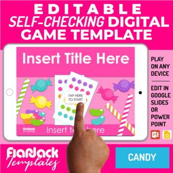 Preview of Google Slide PowerPoint Game Template | Digital Editable Self-Checking | Candy
