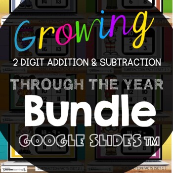 Preview of Google Slides™ 2 Digit Addition and Subtraction Digital Task Cards {ALL YEAR}