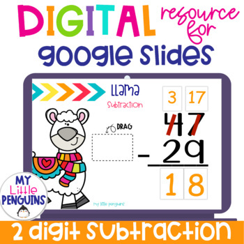 Preview of Google Slides: 2 Digit Subtraction WITH Regrouping | Easel Activity | Distance