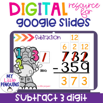 Preview of Google Slides 3 Digit Subtraction WITH Regrouping AND Easel Activity Easel Act