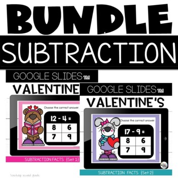 Preview of Google Slides™ Subtraction Facts Valentine's Day Bundle for Google Classroom