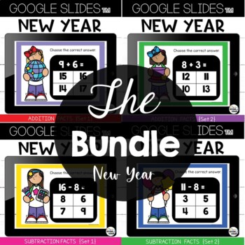Preview of Google Slides™ Addition and Subtraction Facts New Year Bundle Google Classroom