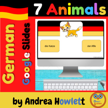 Preview of Google Slides - Animals in German - 7 Tiere Vocabulary to Read, Choose & Click