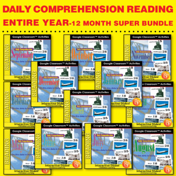 Preview of DAILY READING COMPREHENSION- ENTIRE YEAR BUNDLE" 800 Daily Google Slides Lessons