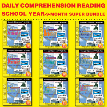 Preview of Google Slides DAILY READING COMPREHENSION- School Year BUNDLE" 600 Daily Lessons