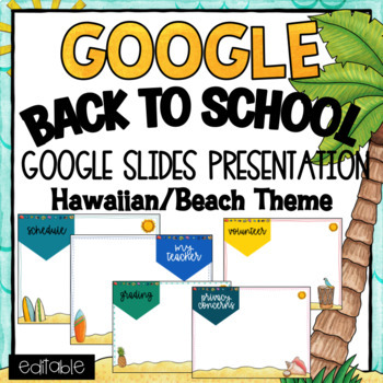 Preview of Google Slides Back to School | Open House - Beach Ocean Themed Classroom