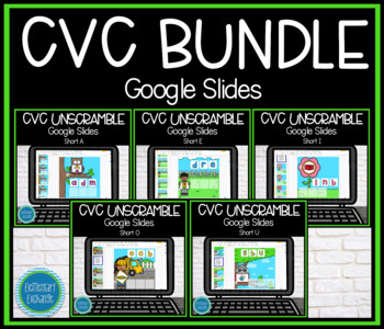 Preview of Google Slides CVC Practice: Short Vowels with Audio and Moveable Tiles