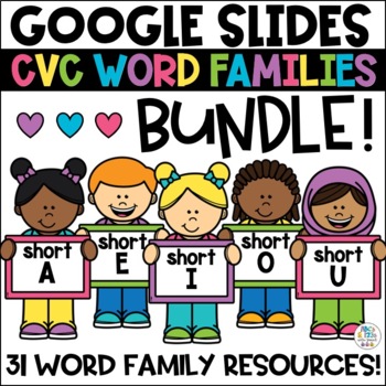 Preview of CVC Word Families Digital Bundle A E I O U - Google Slides™