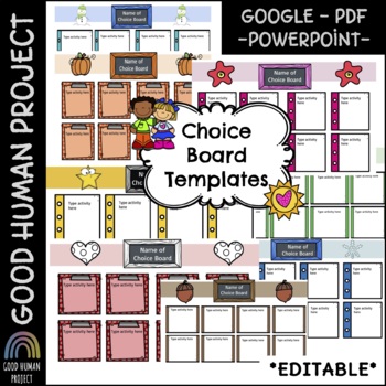 Preview of Google Slides Choice Board Templates | Monthly | Editable | English & Spanish
