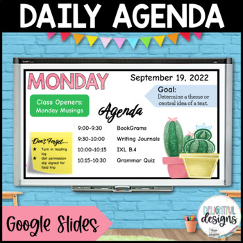 Preview of Google Slides Daily Agenda Templates | Editable Daily Agenda | Cactus Theme