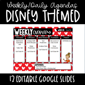 Preview of Google Slides Daily and Weekly Agendas-Mickey Mouse Disney Themed