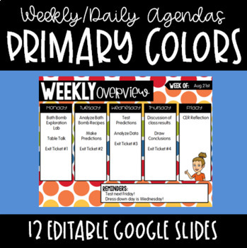 Preview of Google Slides Daily and Weekly Agendas-Primary Colors