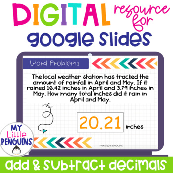 Preview of Google Slides: Decimals: Add & Subtract Word Problems | Distance Learning |