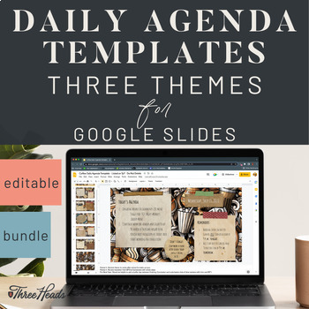 Preview of Google Slides Templates Daily Agenda Slides (3 Themes - Coffee, Books, Desktop)