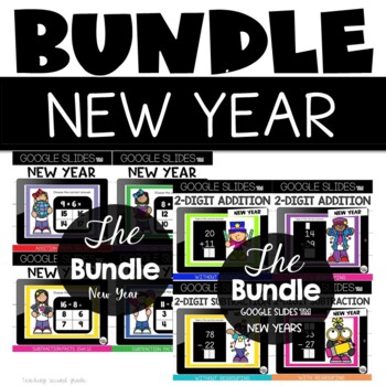 Preview of Google Slides™ Distance Learning Addition, Subtraction, 2 Digit New Years Bundle