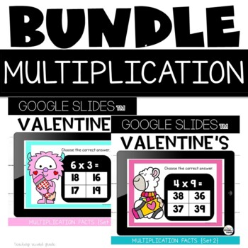 Preview of Google Slides™ Distance Learning Multiplication Facts Valentine's Day Bundle