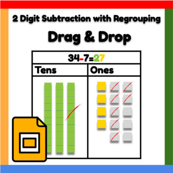 Preview of Google Slides ™︱Drag and Drop Regrouping Subtraction Game with Base 10 Blocks