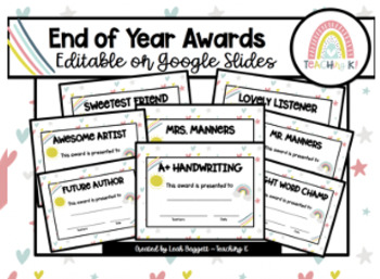 Preview of Google Slides End of Year Awards 37 Editable Customizable Student Awards