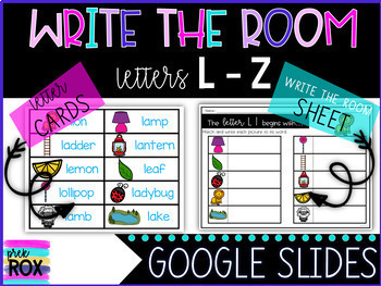 Preview of Google Slides | English Write the Room & Vocab Cards Letters L-Z