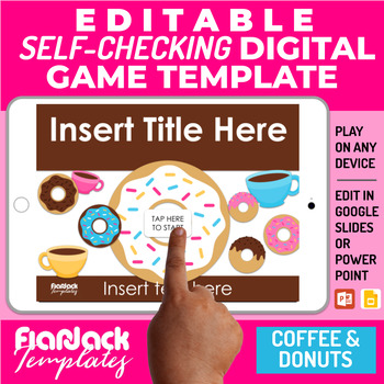 Preview of Google Slides Game Template | Digital Editable Self-Checking | Coffee Donuts