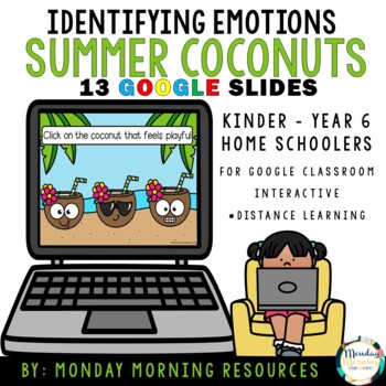 Preview of Google Slides Identifying Emotions - Summer Coconuts Theme - Distance Learning