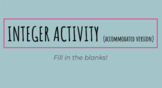 Integer Fill in the Blank Activity (Adding and Subtracting