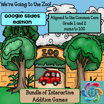 Preview of Interactive Math Game Google Slides Addition-Zoo Bundle sums to 15 & sums to 100