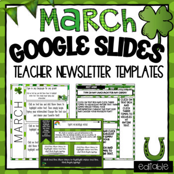 Preview of Google Slides - March Newsletter Teacher Templates and Calendar