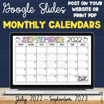 Preview of Google Slides Monthly Calendars | 2023-2024 UPDATED Digital Calendar