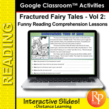 Preview of More Fractured Fairy Tales & 5 Ws Questions Reading Comprehension GOOGLE SLIDES