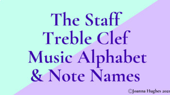 Preview of Google Slides Music Lesson: Staff, Treble Clef, Music Alphabet, & Note Names