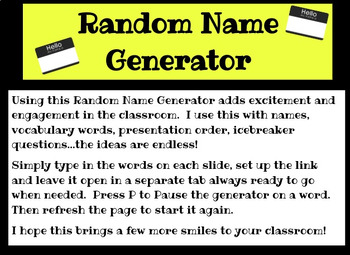 Preview of Google Slides Name Generator - Vocabulary, Names, Prizes, Numbers, Ice Breakers