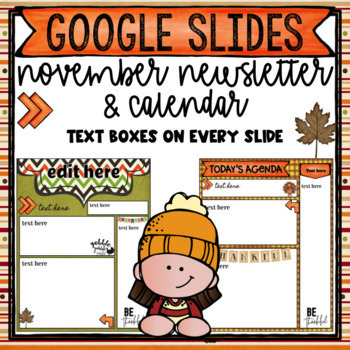 Preview of Google Slides - November Newsletter Teacher Templates and Calendar