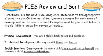Preview of Google Slides PIES Sort (Areas of Development for ECE/Child Development Class)