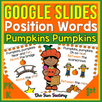 Preview of Google Slides™ Position Word Activities Rhyming Activities - Pumpkins - October