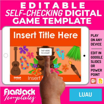 Preview of Google Slides PowerPoint Game Template | Digital Editable Self-Checking | Luau
