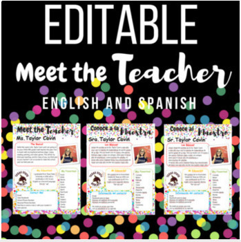 Preview of Google Slides Rainbow Confetti Meet the Teacher Template Editable: Bilingual