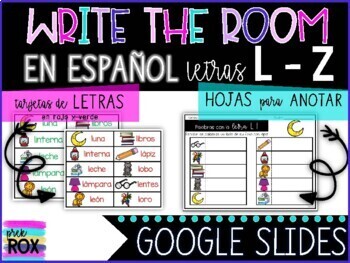 Preview of Google Slides | SPANISH Write the Room & Vocab Cards Letters L-Z