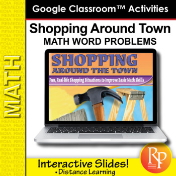 Preview of Google Slides: SHOPPING AROUND TOWN (Add Subtract Multiply Divide) Word Problems