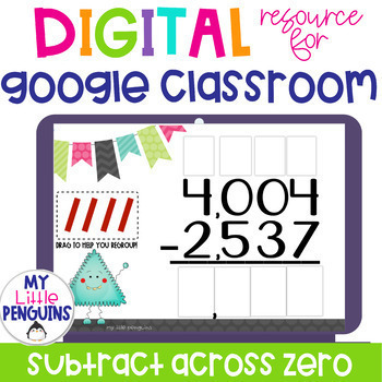 Preview of Google Slides: Subtract Across Zero with 4 Digit Numbers | Easel Activity |