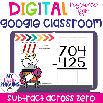Preview of Google Slides: Subtraction Across Zero with 3 Digit Numbers | Easel Activity | 